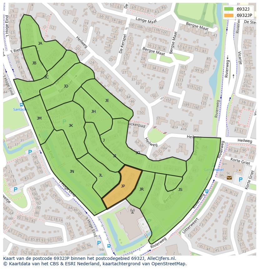 Afbeelding van het postcodegebied 6932 JP op de kaart.