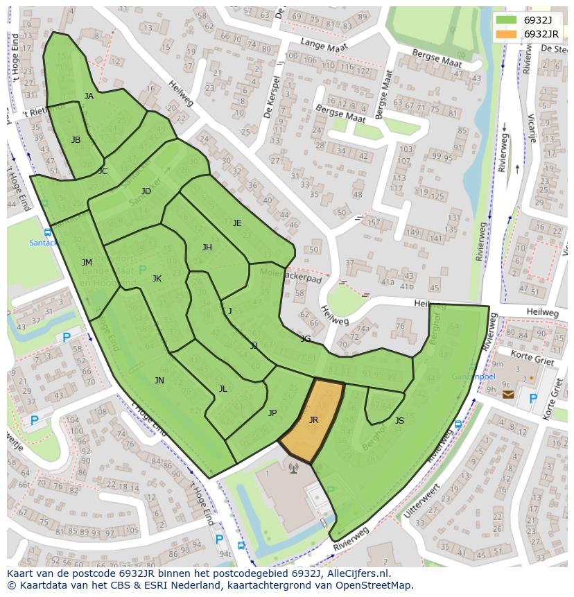 Afbeelding van het postcodegebied 6932 JR op de kaart.