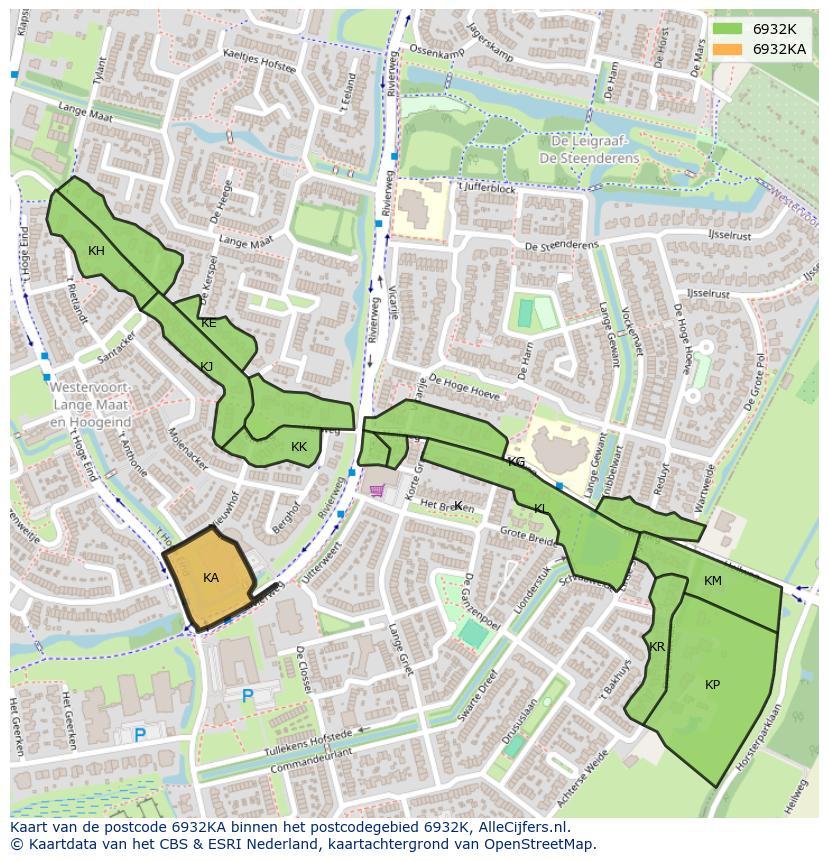 Afbeelding van het postcodegebied 6932 KA op de kaart.