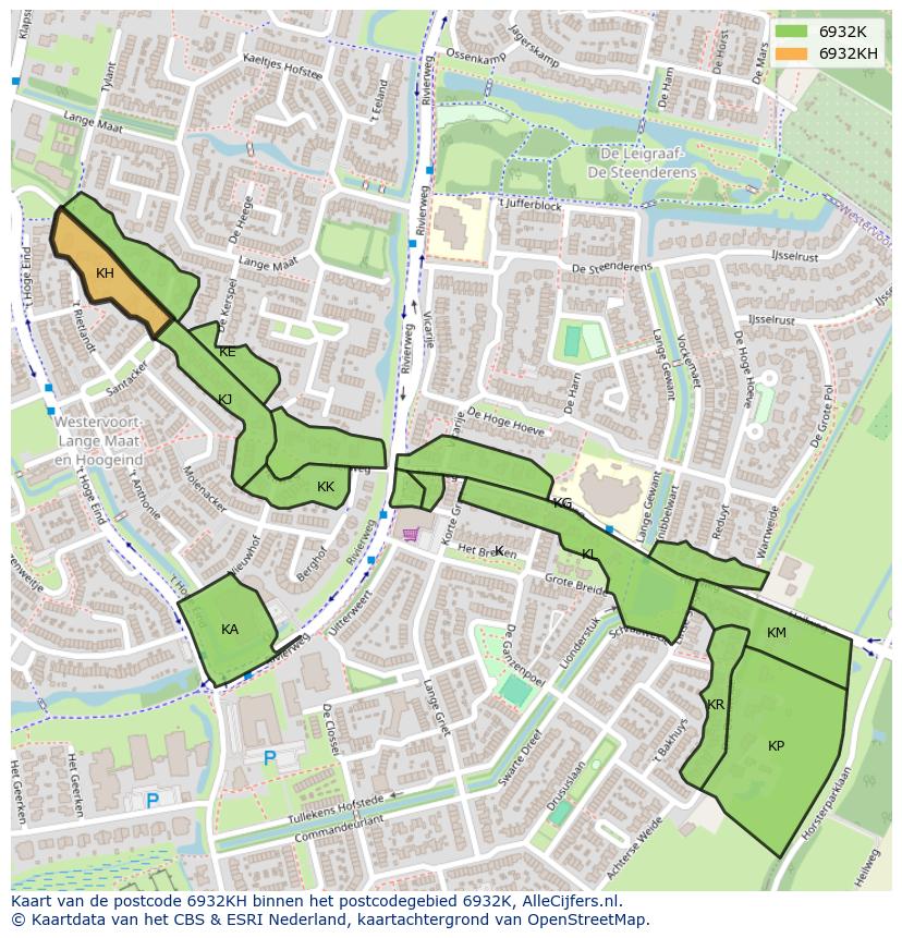 Afbeelding van het postcodegebied 6932 KH op de kaart.