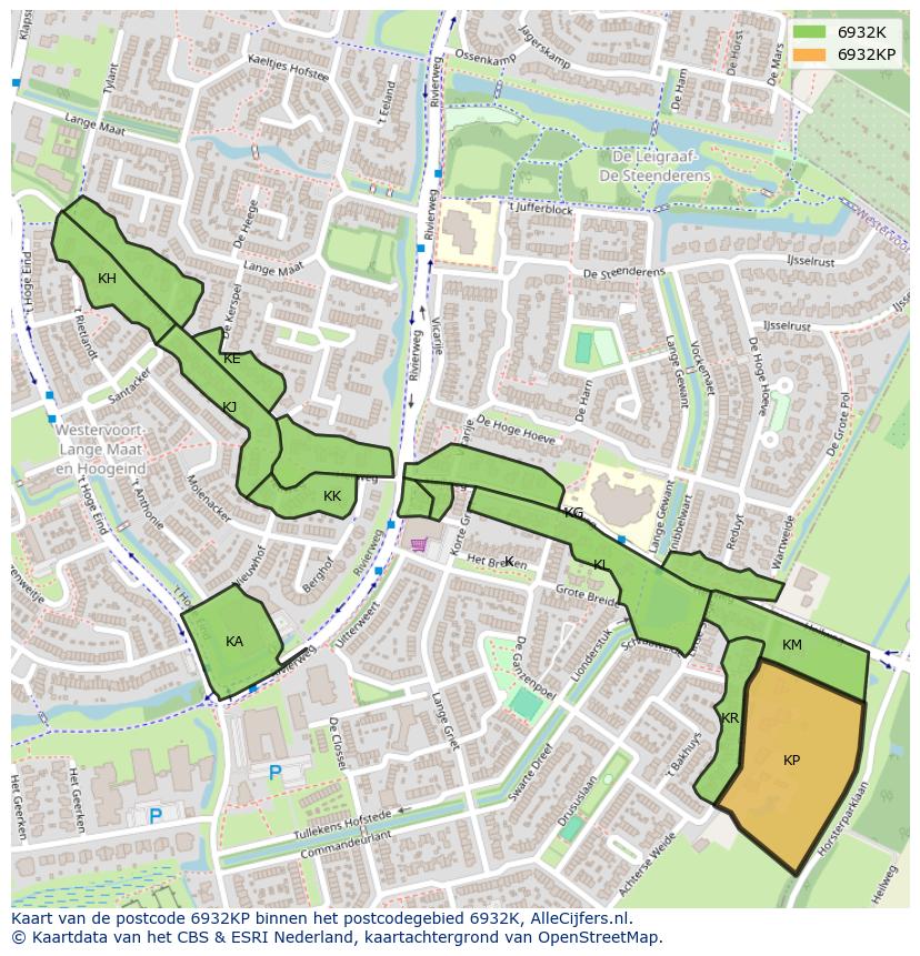 Afbeelding van het postcodegebied 6932 KP op de kaart.