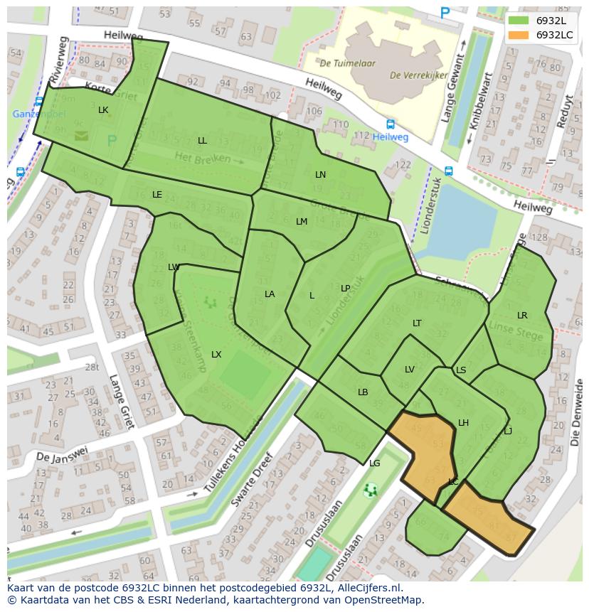 Afbeelding van het postcodegebied 6932 LC op de kaart.