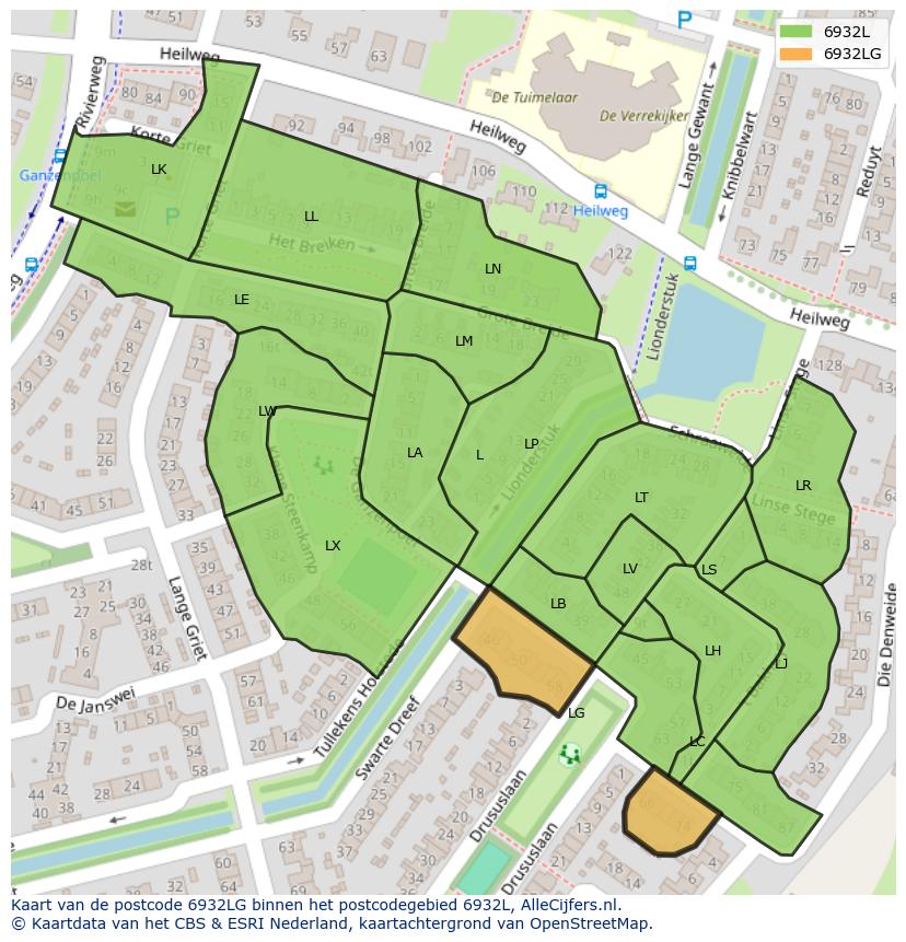 Afbeelding van het postcodegebied 6932 LG op de kaart.