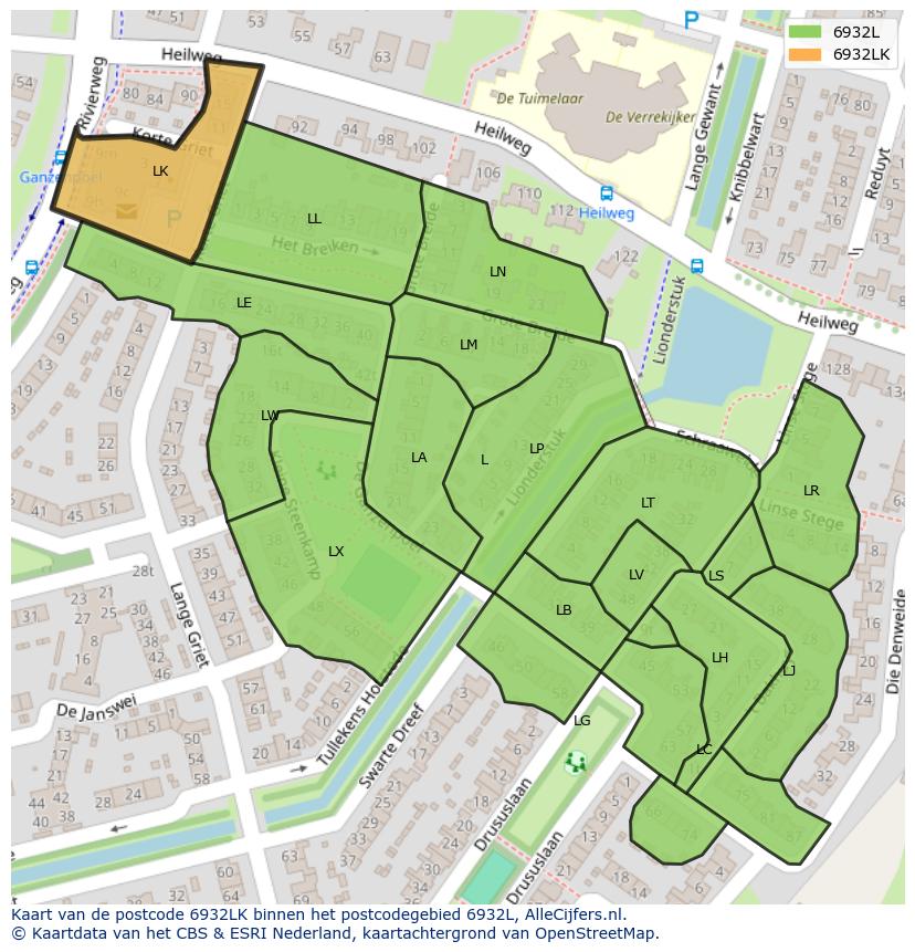 Afbeelding van het postcodegebied 6932 LK op de kaart.