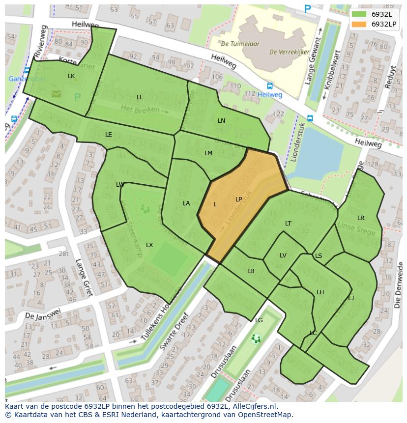Afbeelding van het postcodegebied 6932 LP op de kaart.