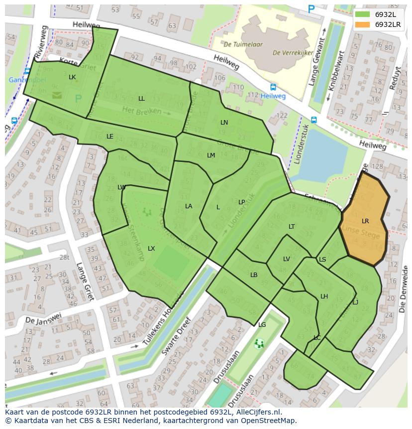 Afbeelding van het postcodegebied 6932 LR op de kaart.