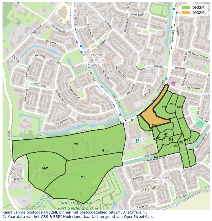 Afbeelding van het postcodegebied 6932 ML op de kaart.