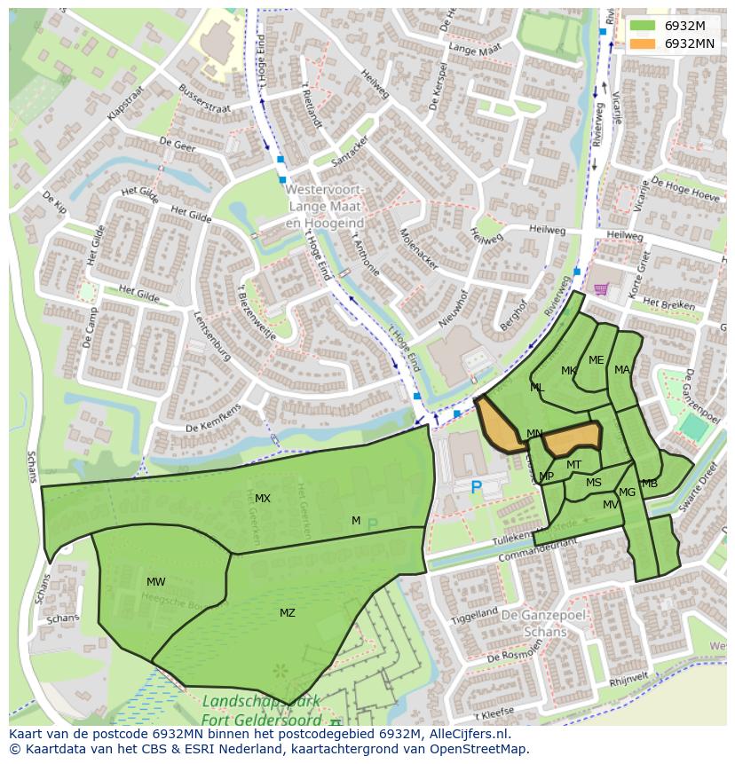 Afbeelding van het postcodegebied 6932 MN op de kaart.