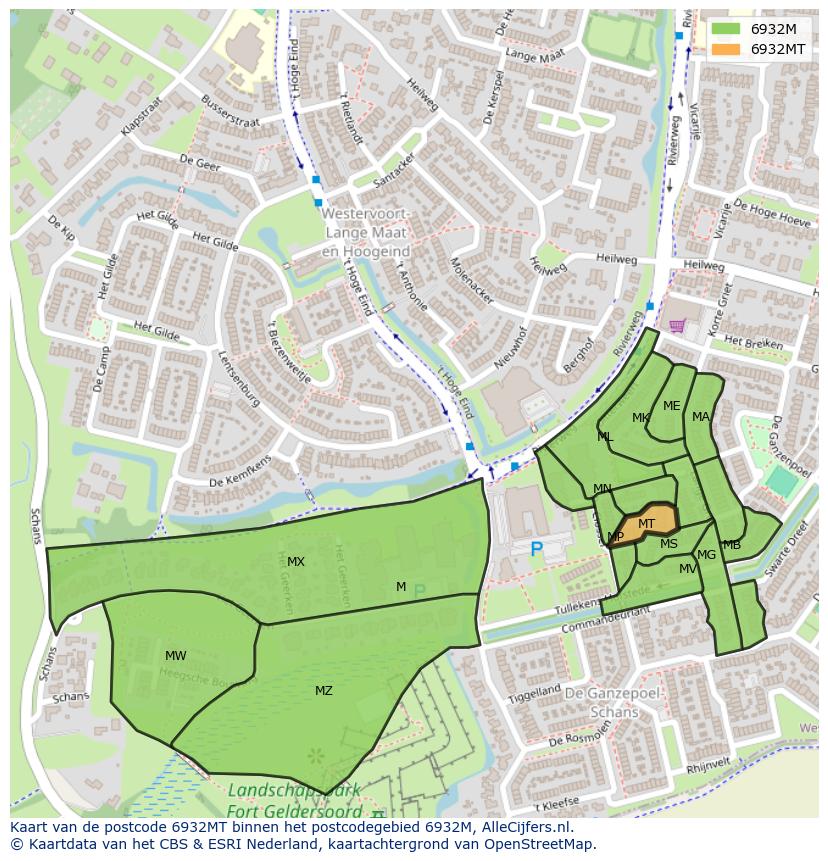 Afbeelding van het postcodegebied 6932 MT op de kaart.