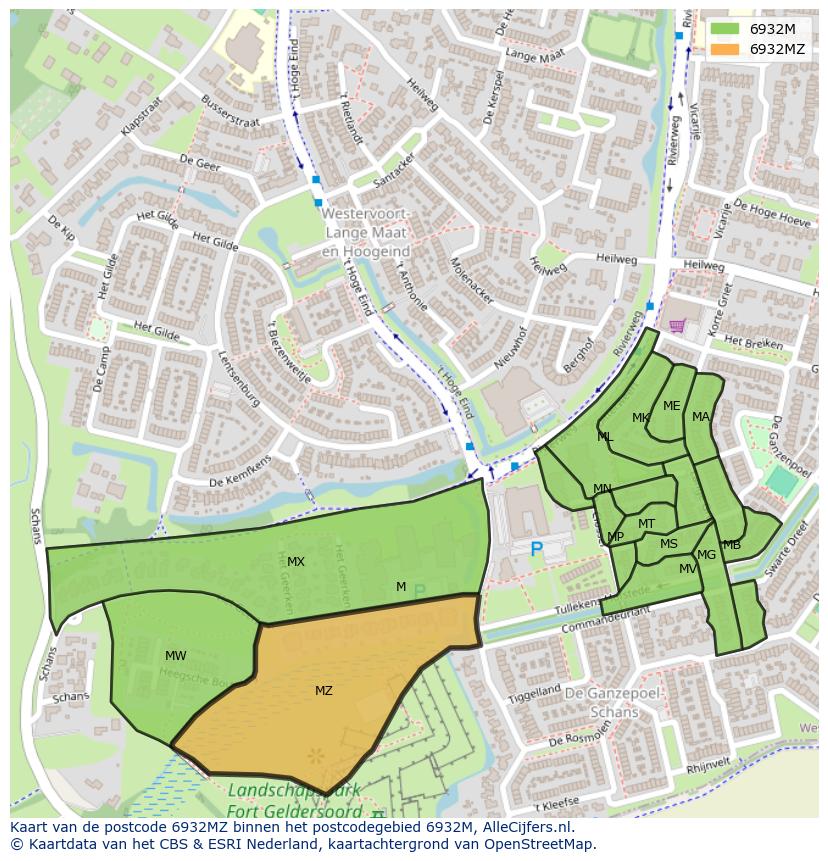 Afbeelding van het postcodegebied 6932 MZ op de kaart.