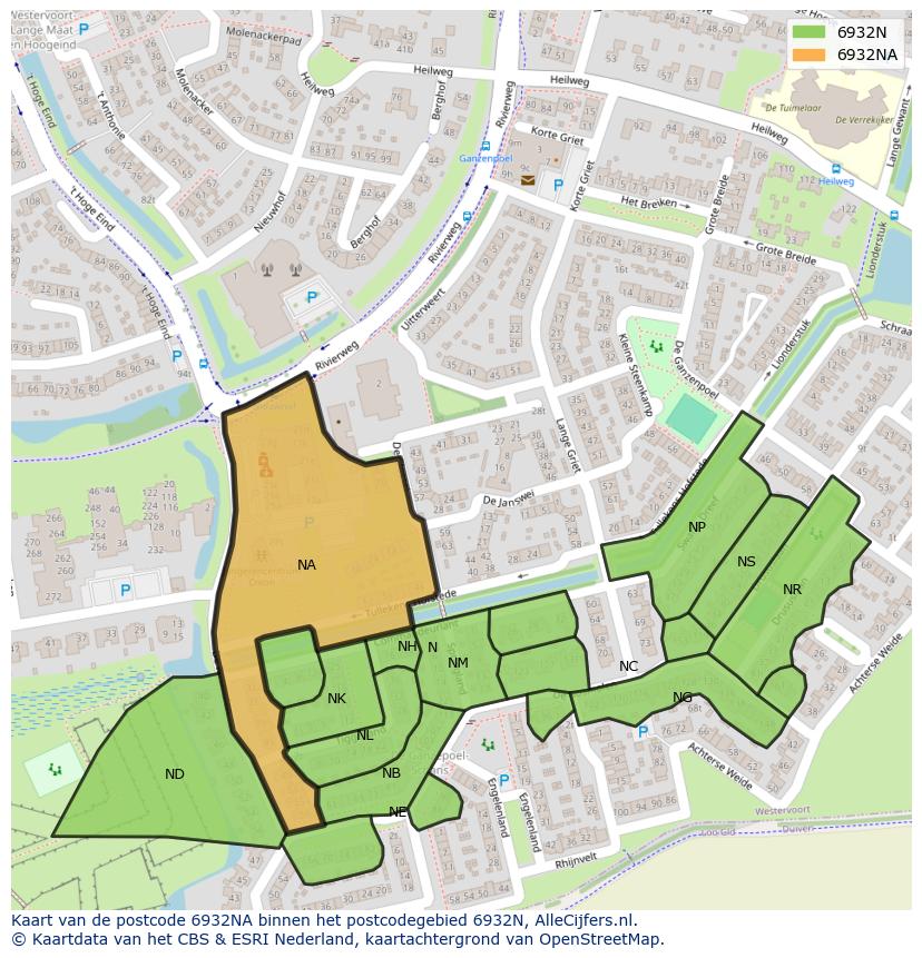 Afbeelding van het postcodegebied 6932 NA op de kaart.