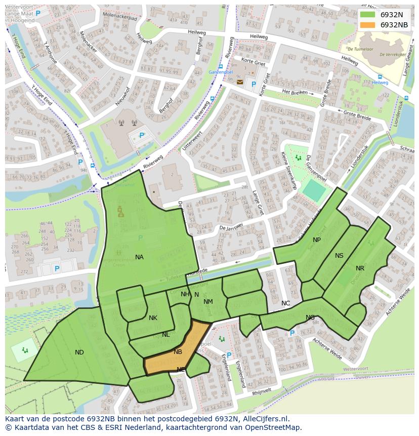 Afbeelding van het postcodegebied 6932 NB op de kaart.