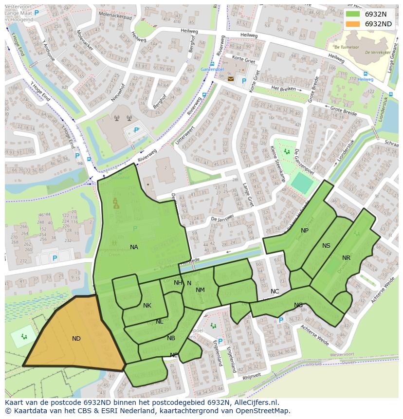 Afbeelding van het postcodegebied 6932 ND op de kaart.