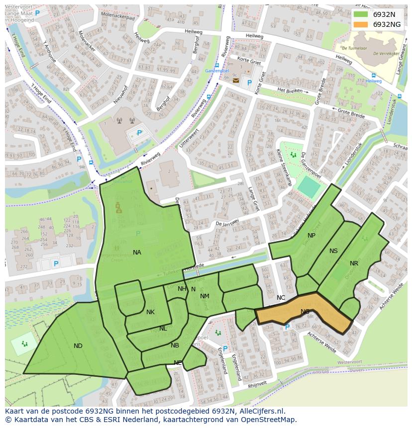 Afbeelding van het postcodegebied 6932 NG op de kaart.