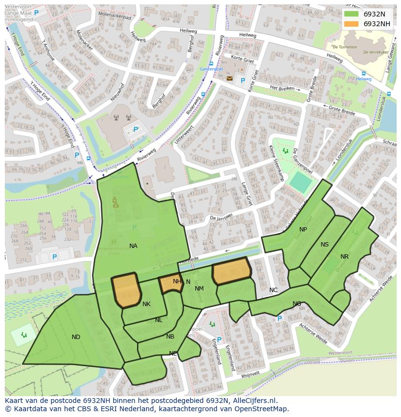Afbeelding van het postcodegebied 6932 NH op de kaart.