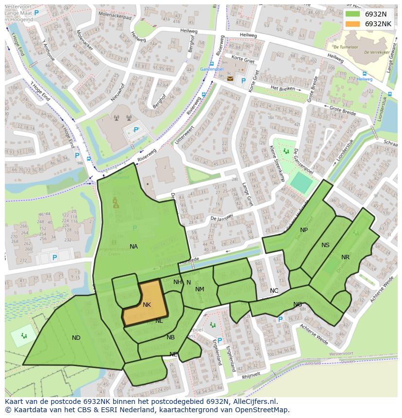 Afbeelding van het postcodegebied 6932 NK op de kaart.