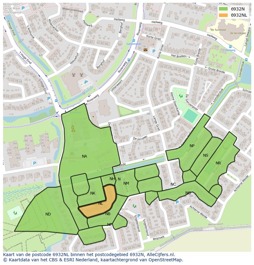 Afbeelding van het postcodegebied 6932 NL op de kaart.