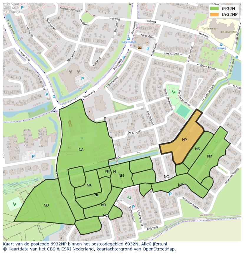 Afbeelding van het postcodegebied 6932 NP op de kaart.