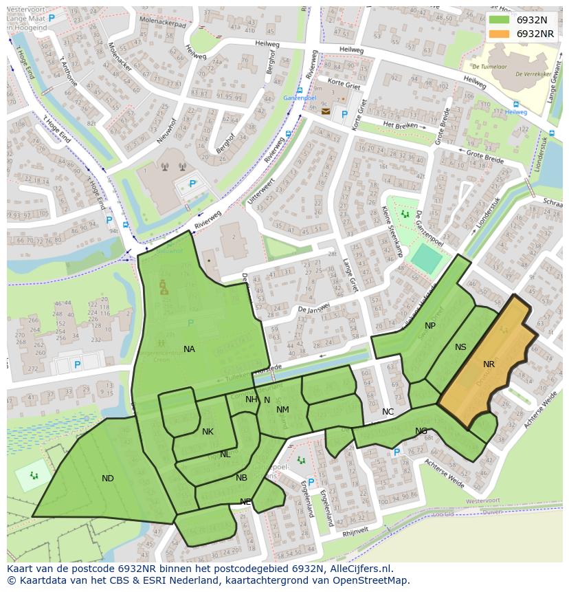 Afbeelding van het postcodegebied 6932 NR op de kaart.