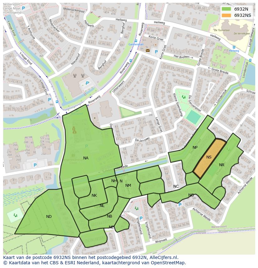Afbeelding van het postcodegebied 6932 NS op de kaart.