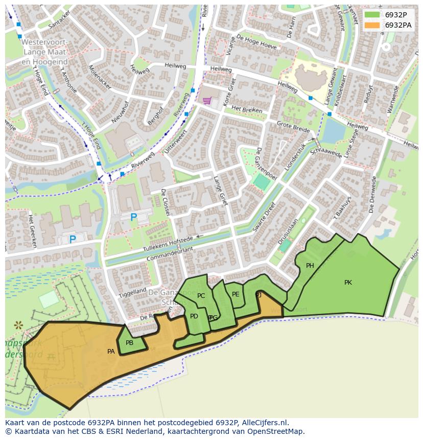 Afbeelding van het postcodegebied 6932 PA op de kaart.