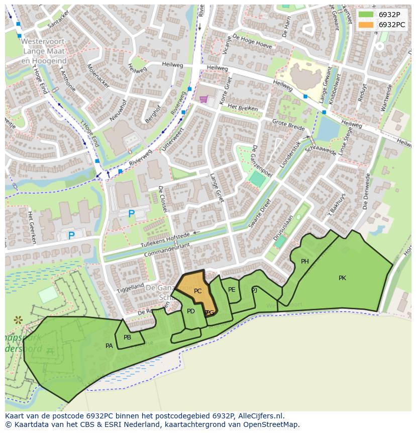 Afbeelding van het postcodegebied 6932 PC op de kaart.