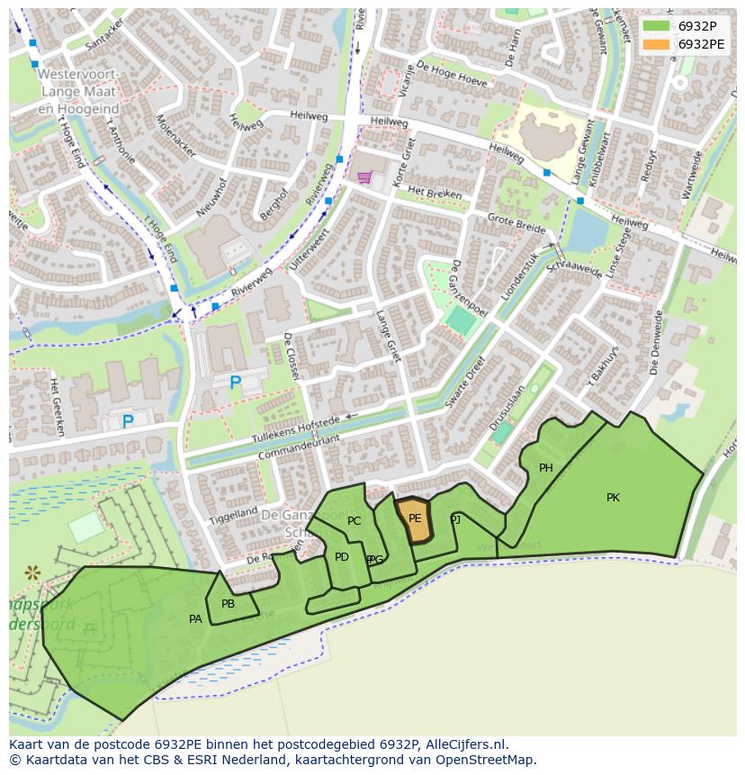 Afbeelding van het postcodegebied 6932 PE op de kaart.