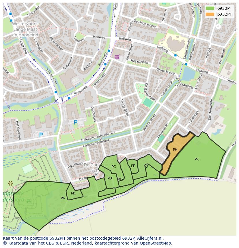 Afbeelding van het postcodegebied 6932 PH op de kaart.