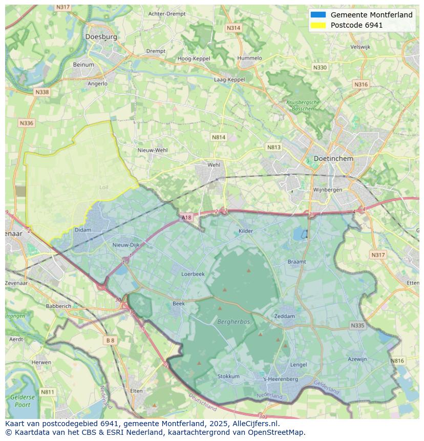 Afbeelding van het postcodegebied 6941 op de kaart.