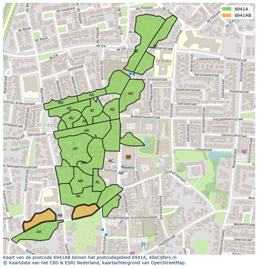 Afbeelding van het postcodegebied 6941 AB op de kaart.
