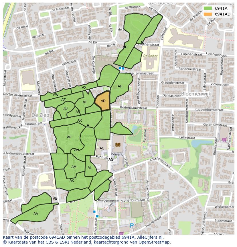 Afbeelding van het postcodegebied 6941 AD op de kaart.