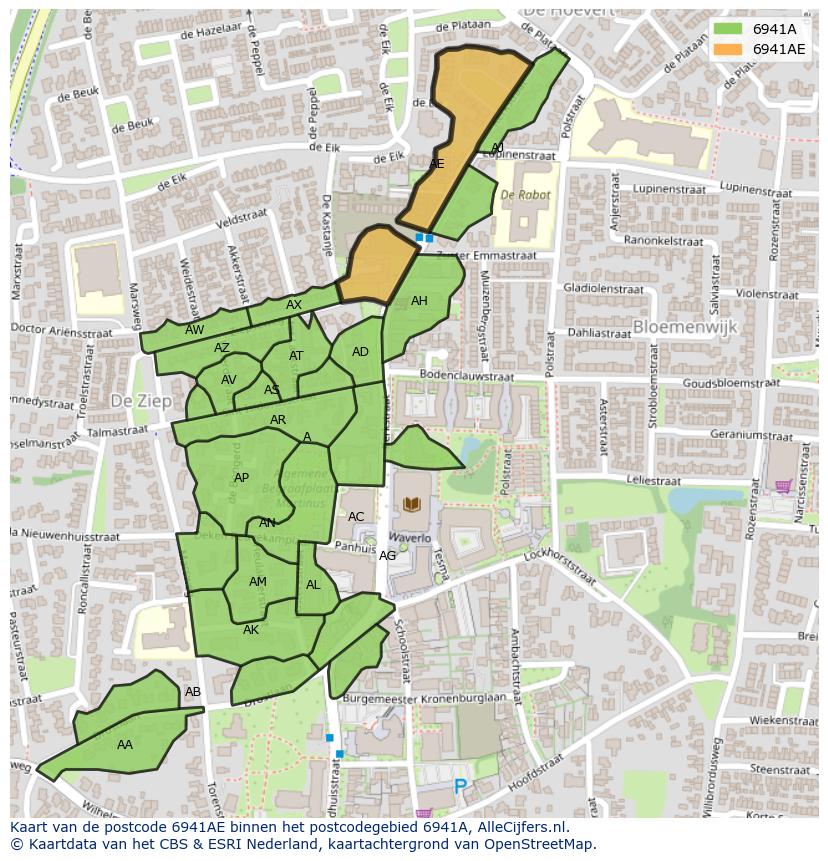 Afbeelding van het postcodegebied 6941 AE op de kaart.