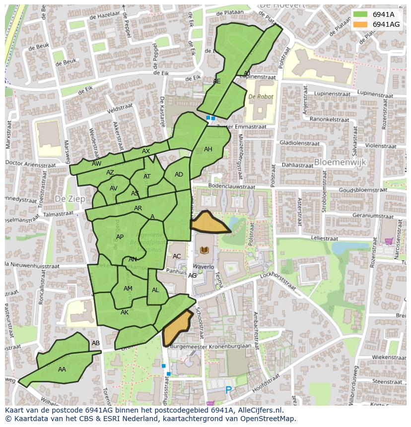 Afbeelding van het postcodegebied 6941 AG op de kaart.