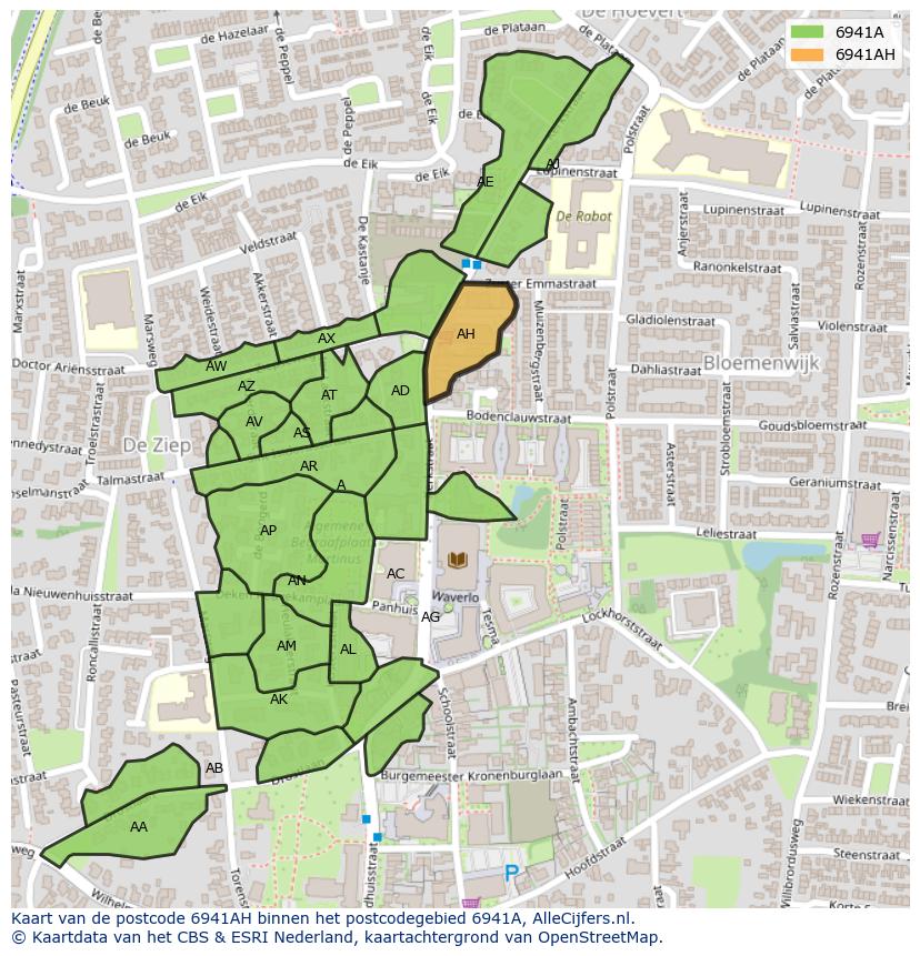 Afbeelding van het postcodegebied 6941 AH op de kaart.