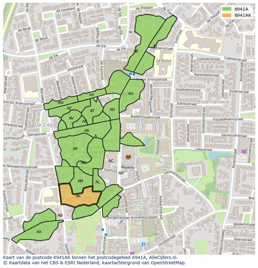Afbeelding van het postcodegebied 6941 AK op de kaart.