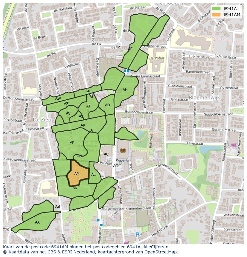 Afbeelding van het postcodegebied 6941 AM op de kaart.