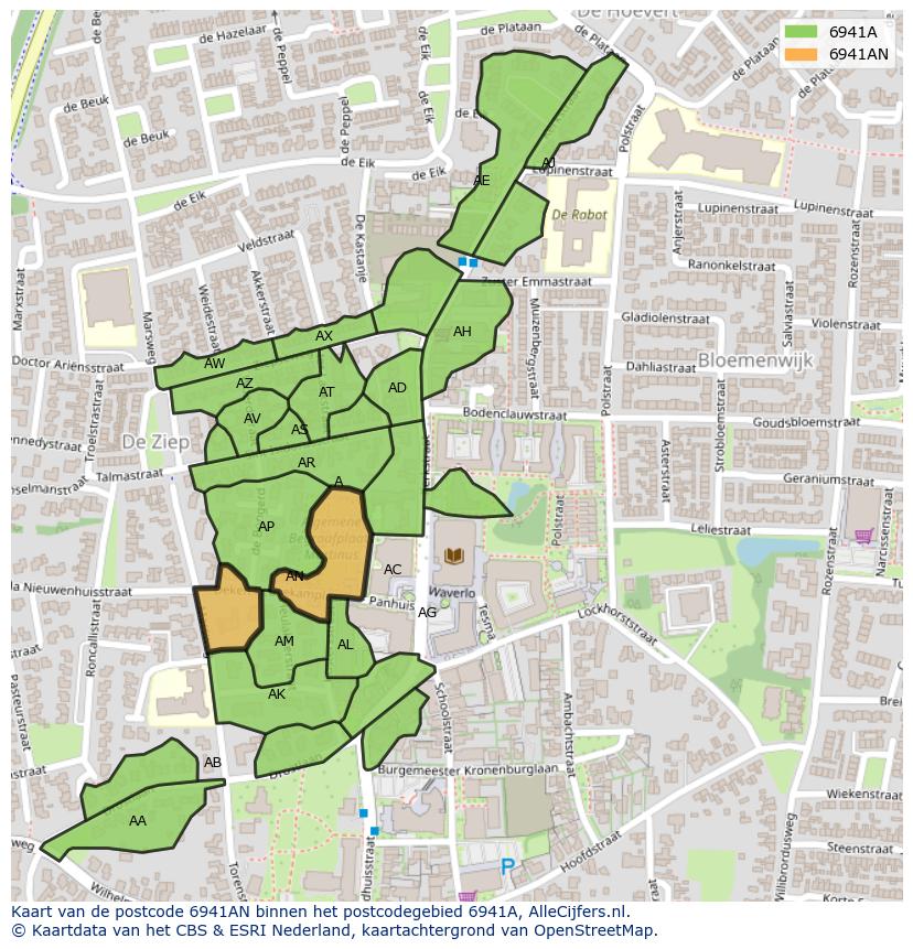 Afbeelding van het postcodegebied 6941 AN op de kaart.