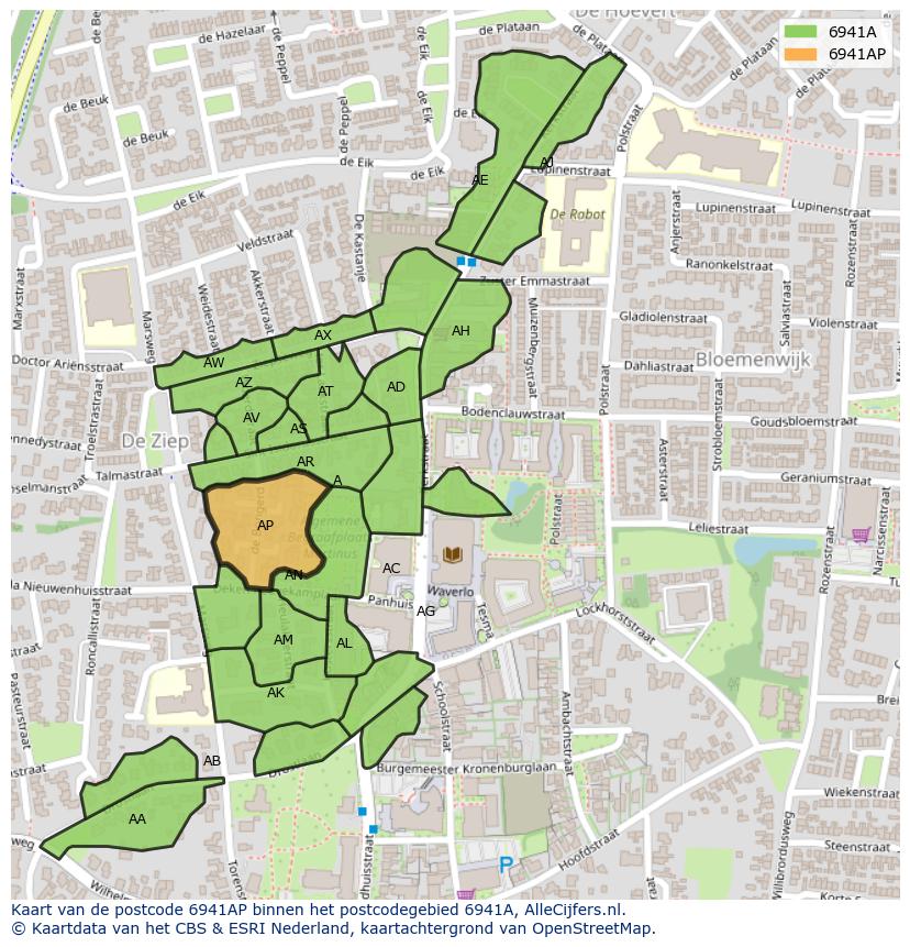 Afbeelding van het postcodegebied 6941 AP op de kaart.