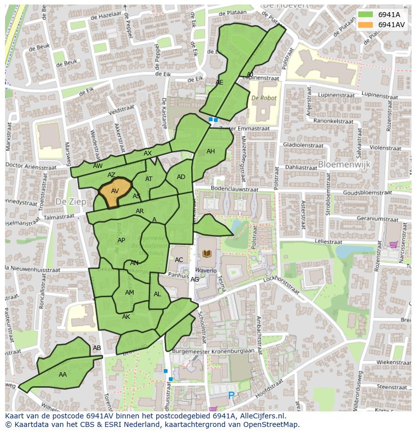 Afbeelding van het postcodegebied 6941 AV op de kaart.