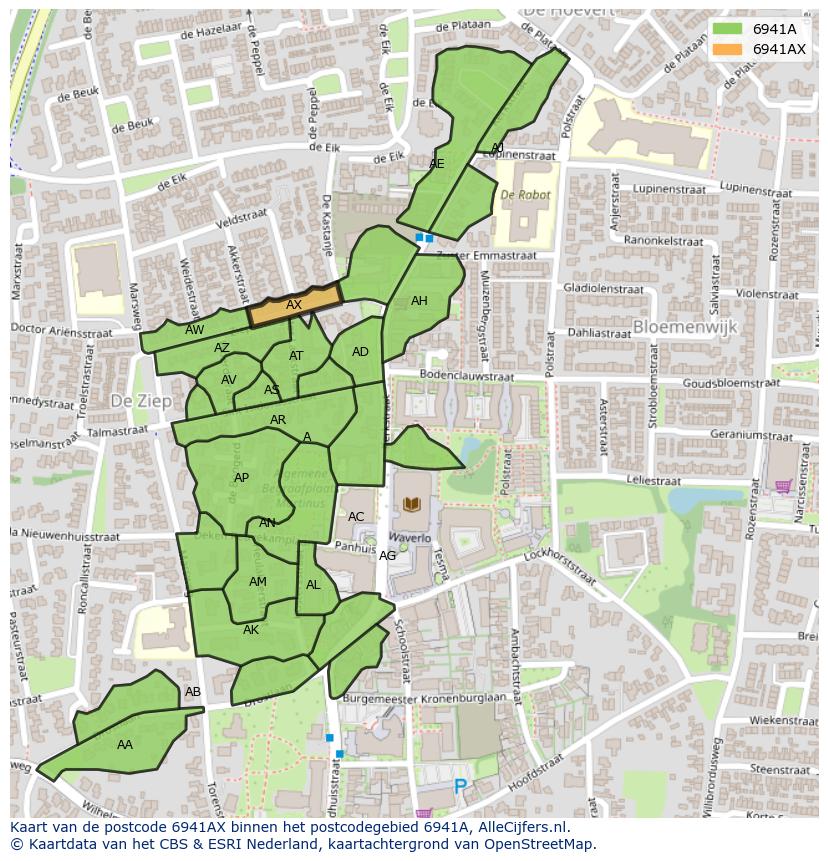 Afbeelding van het postcodegebied 6941 AX op de kaart.