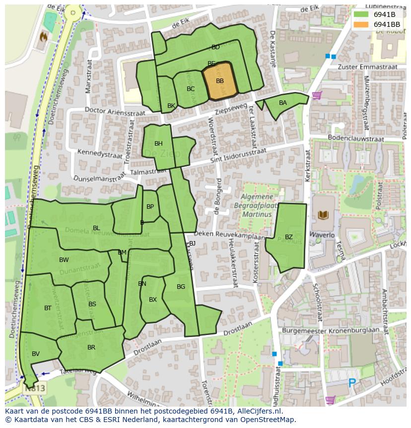 Afbeelding van het postcodegebied 6941 BB op de kaart.