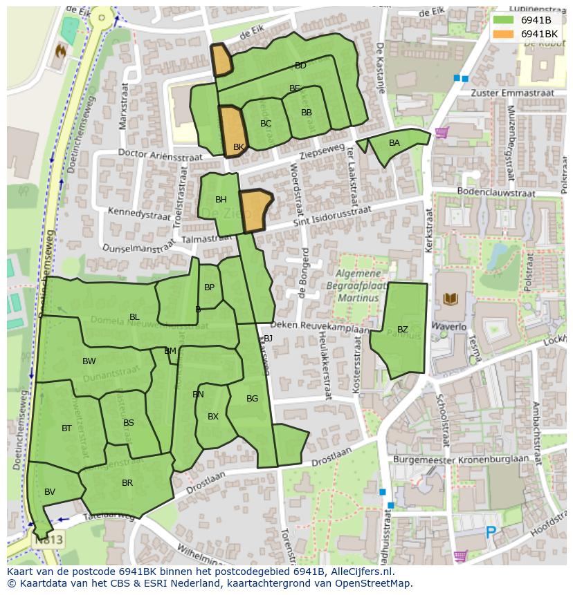 Afbeelding van het postcodegebied 6941 BK op de kaart.
