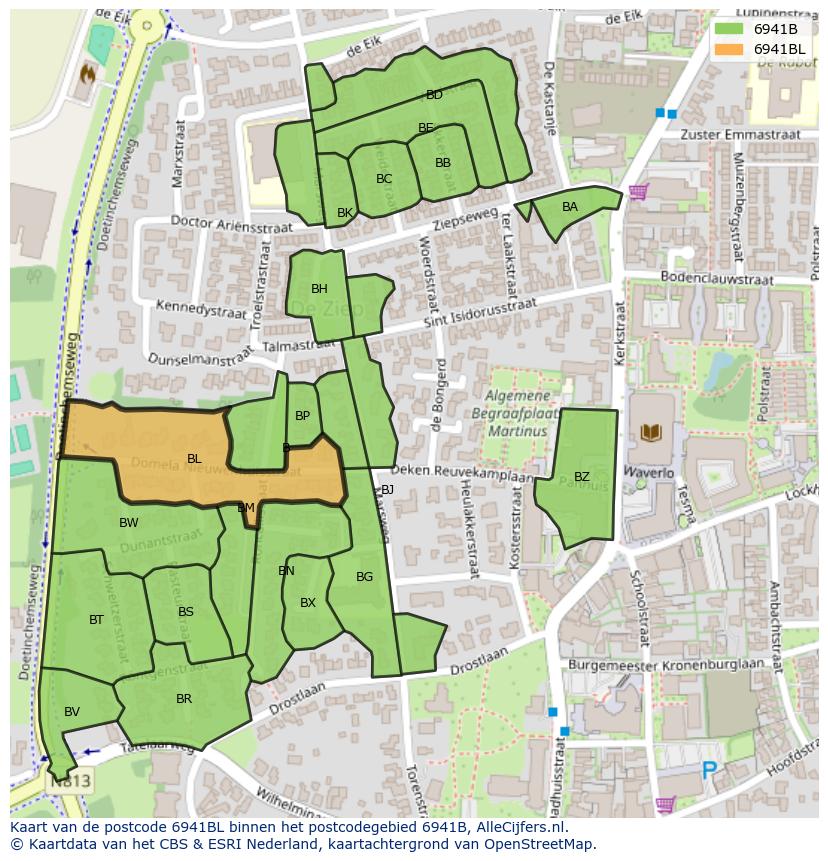 Afbeelding van het postcodegebied 6941 BL op de kaart.