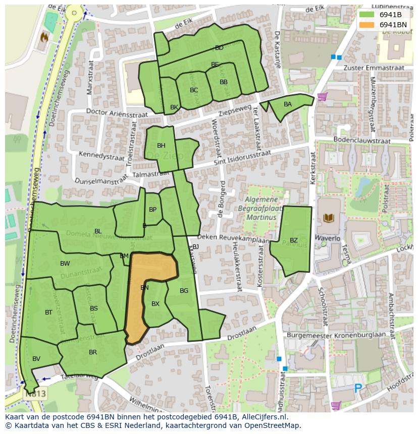 Afbeelding van het postcodegebied 6941 BN op de kaart.