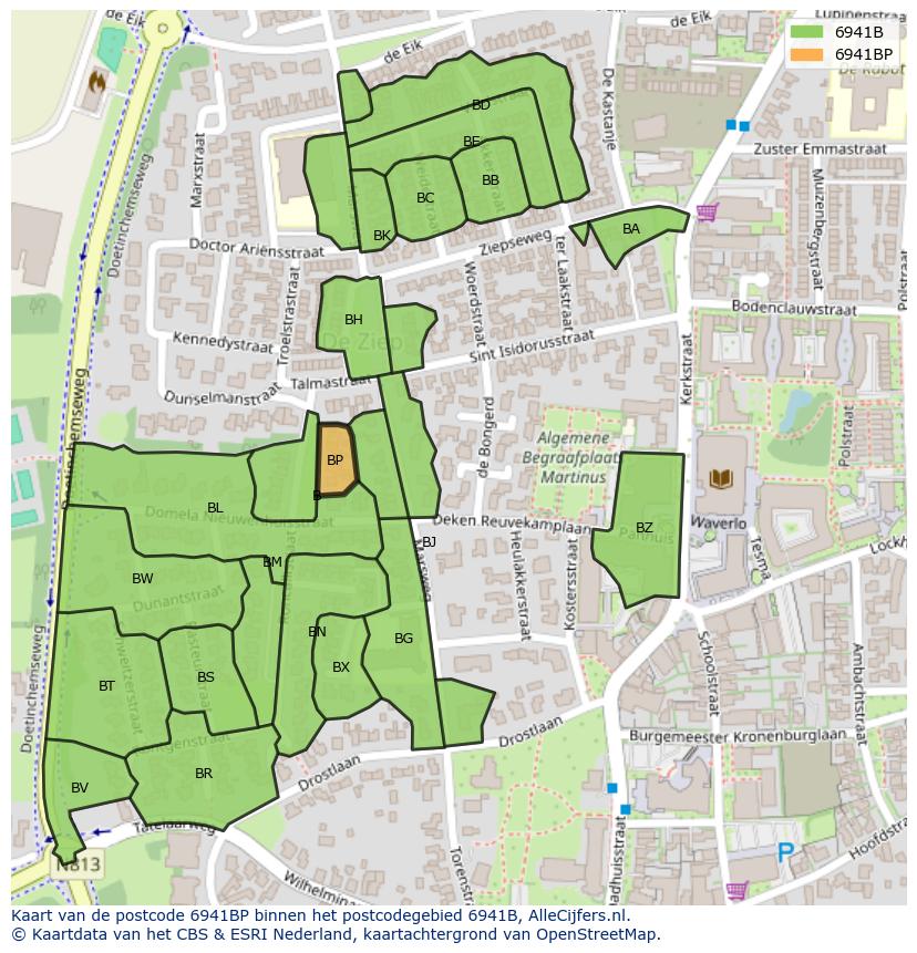Afbeelding van het postcodegebied 6941 BP op de kaart.