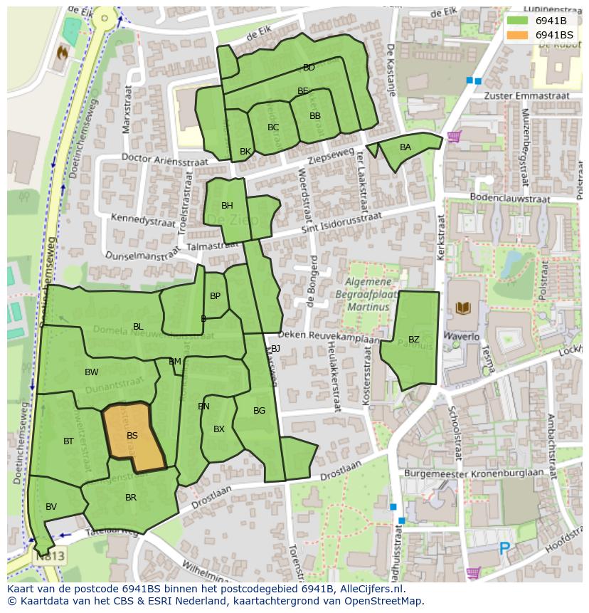 Afbeelding van het postcodegebied 6941 BS op de kaart.