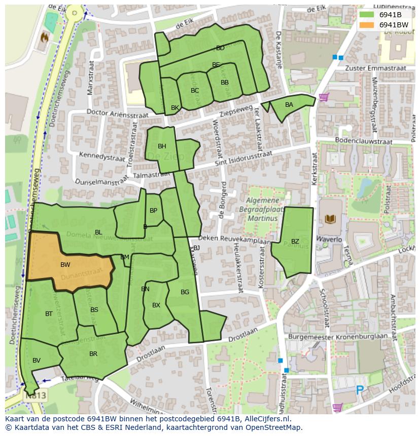 Afbeelding van het postcodegebied 6941 BW op de kaart.