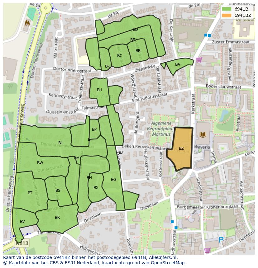 Afbeelding van het postcodegebied 6941 BZ op de kaart.