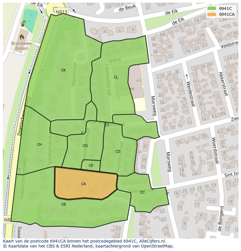 Afbeelding van het postcodegebied 6941 CA op de kaart.