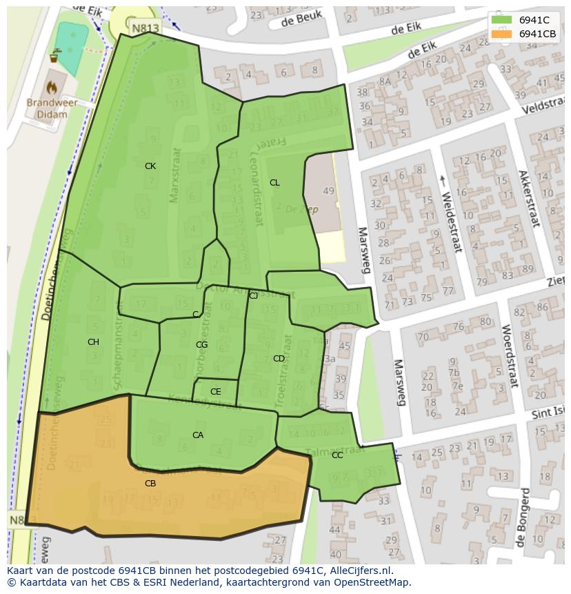 Afbeelding van het postcodegebied 6941 CB op de kaart.